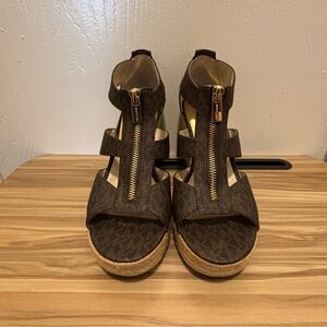 MICHAEL Michael Kors Berkley Coated Canvas Espadrille Wedges, Brown, US 9 M